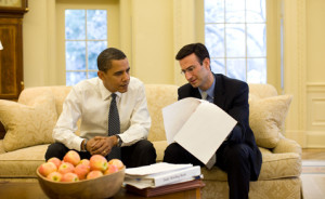 Obama in Oval meeting OMB Director Peter R. Orszag